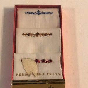 Handkerchief Set of 3 Blue, Brown and Red Stitching still pinned in box …